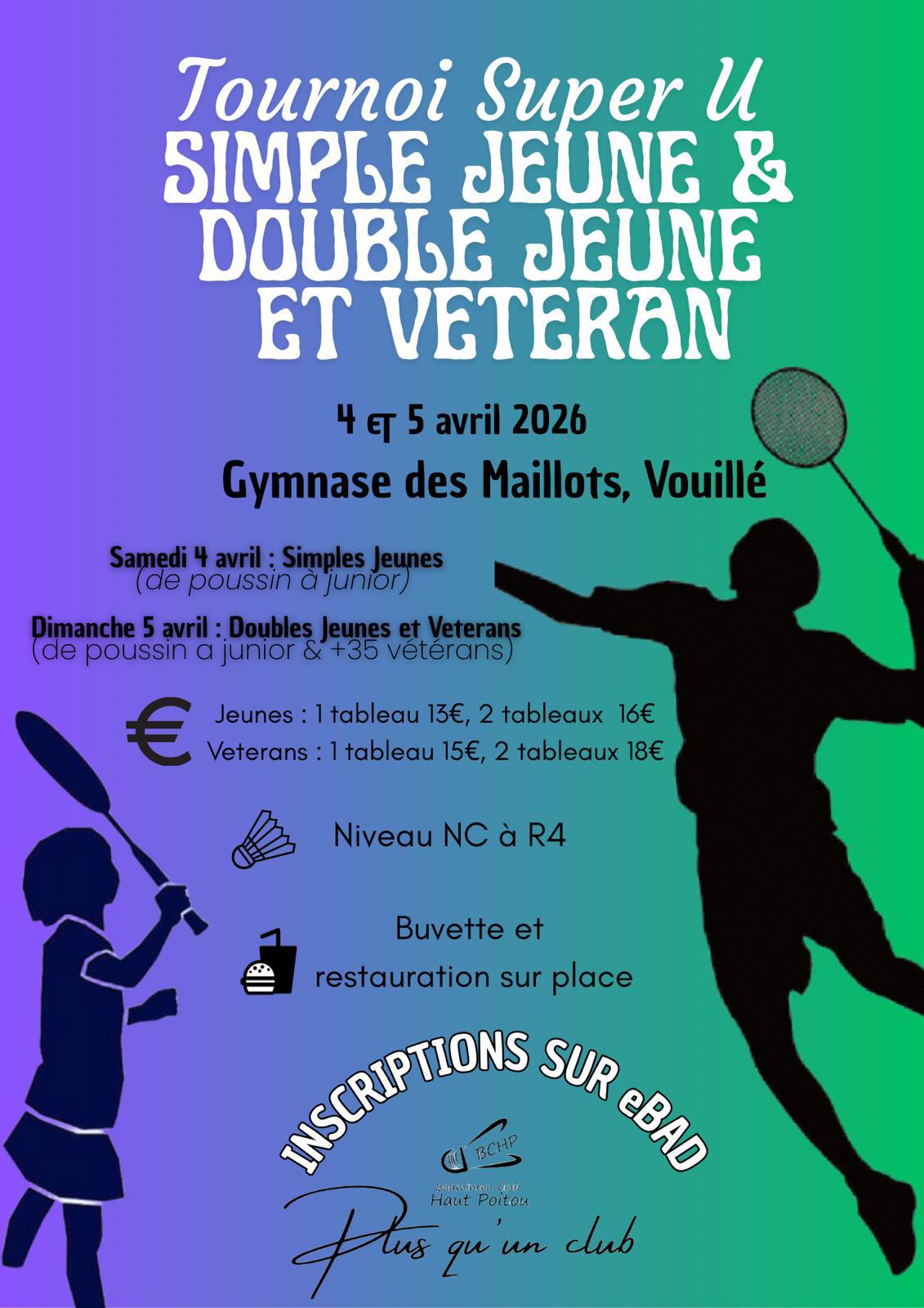 Tournoi Super U simple jeune et double jeune et vetéran
